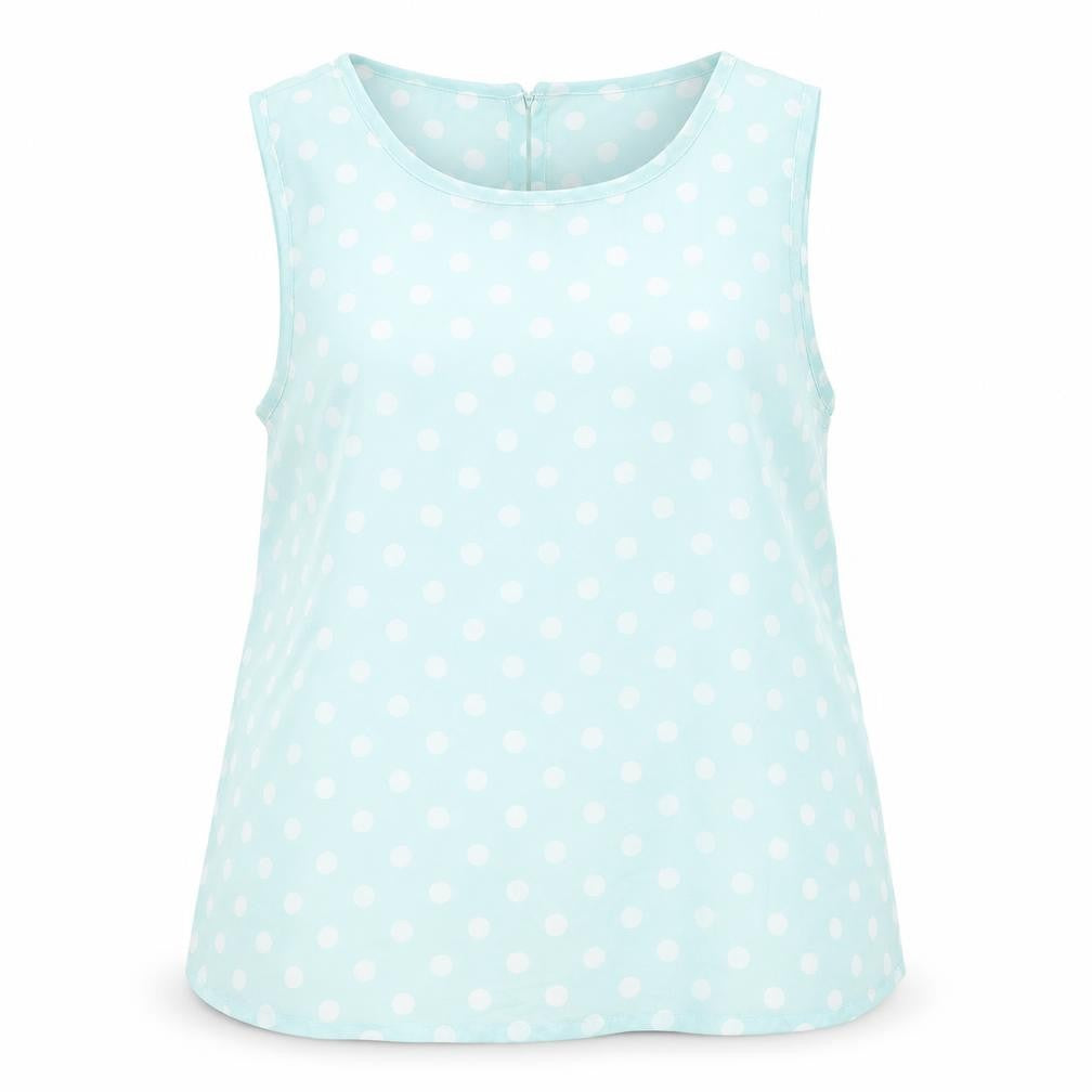 Front view of New Look women’s green polka dot polyester basic tank, size UK 12, round neck