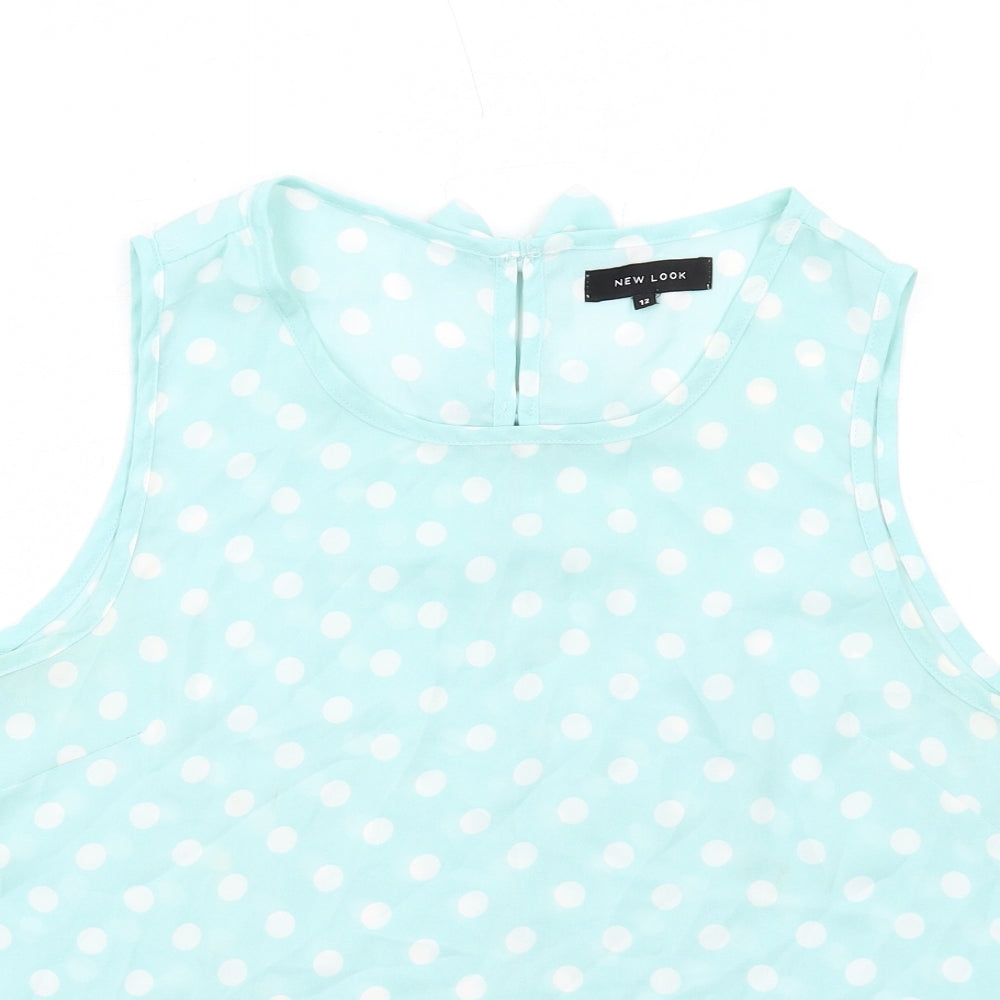 New Look Womens Green Polka Dot Polyester Basic Tank Size 12 Round Neck