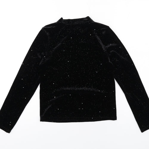 John Lewis Womens Black Geometric Polyester Basic T-Shirt Size 12 Round Neck