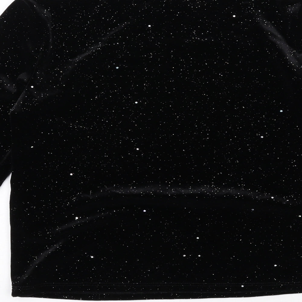 John Lewis Womens Black Geometric Polyester Basic T-Shirt Size 12 Round Neck