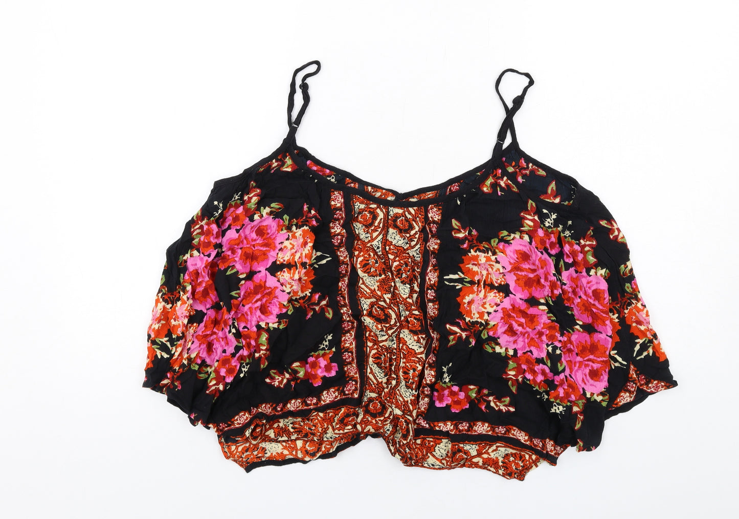 Band of Gypsies Womens Multicoloured Floral Viscose Cropped Tank Size M V-Neck