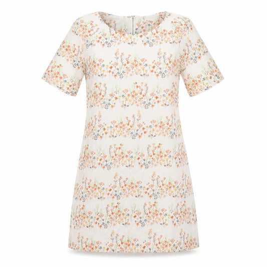 Front view of Apricot women’s multicoloured floral polyester a-line, size UK 10, round neck zip
