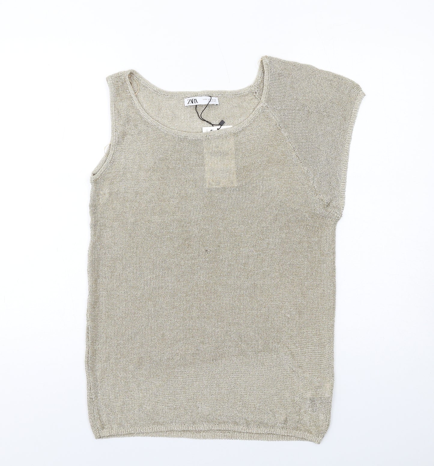 Zara Womens Gold Viscose Basic T-Shirt Size M Round Neck