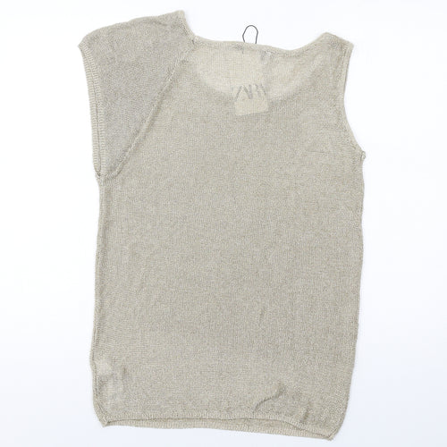 Zara Womens Gold Viscose Basic T-Shirt Size M Round Neck
