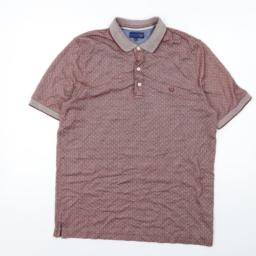 Lincoln Mens Red Geometric Polyester Polo Size M Collared Button
