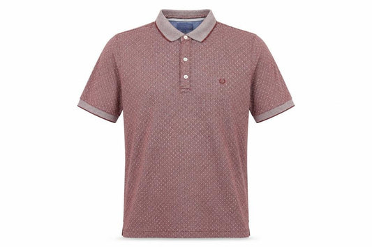 Front view of Lincoln men’s red geometric polyester polo, size M, collared button