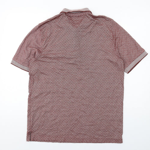 Lincoln Mens Red Geometric Polyester Polo Size M Collared Button