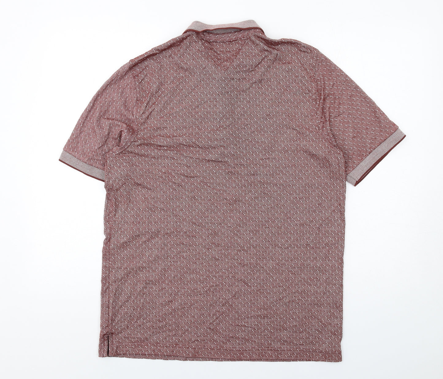 Lincoln Mens Red Geometric Polyester Polo Size M Collared Button