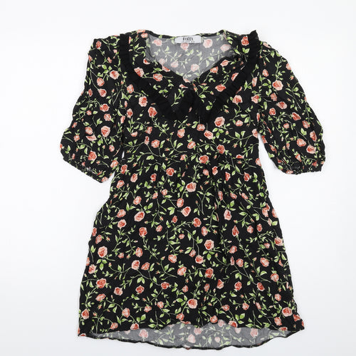 Faith Womens Black Floral Viscose A-Line Size 12 Collared Pullover