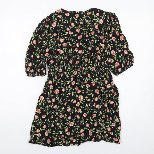 Faith Womens Black Floral Viscose A-Line Size 12 Collared Pullover