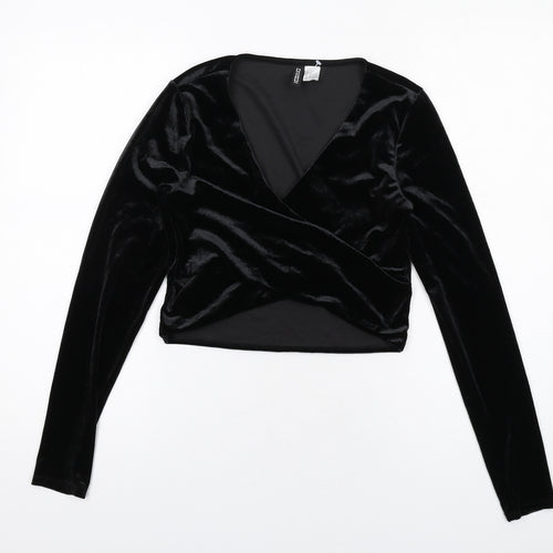 H&M Womens Black Polyester Basic Blouse Size M V-Neck