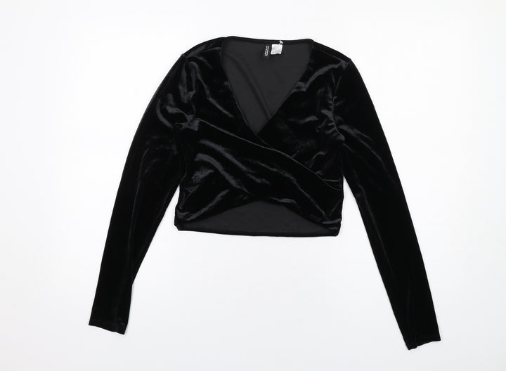 H&M Womens Black Polyester Basic Blouse Size M V-Neck
