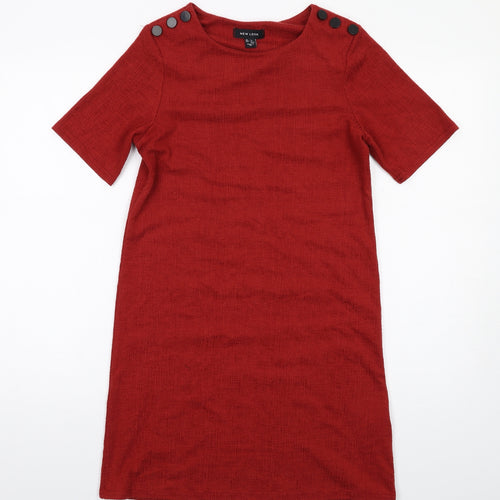 New Look Womens Red Polyester A-Line Size 6 Round Neck Pullover