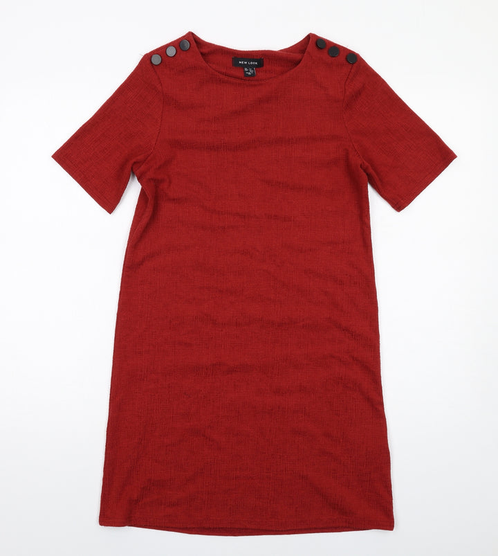 New Look Womens Red Polyester A-Line Size 6 Round Neck Pullover