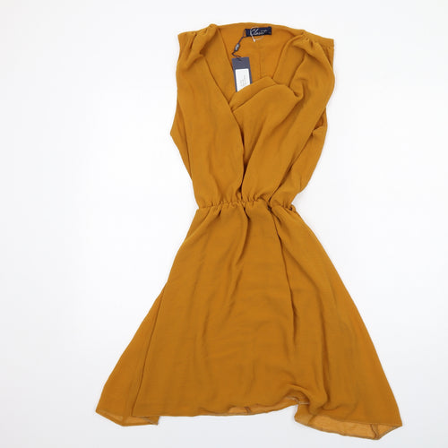 Closet Womens Yellow Polyester A-Line Size 10 V-Neck Pullover