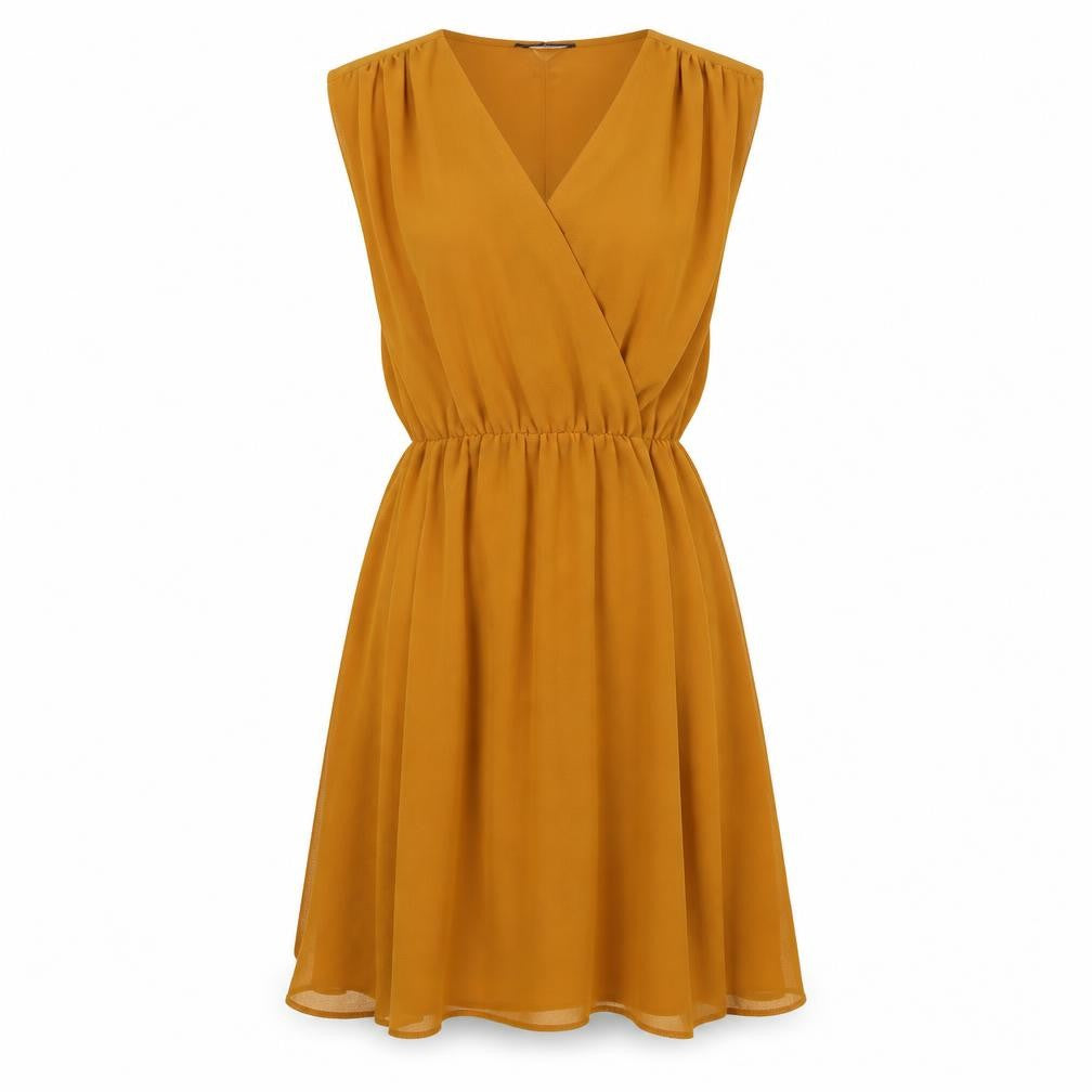 Front view of Closet women’s yellow polyester a-line, size UK 10, v-neck pullover