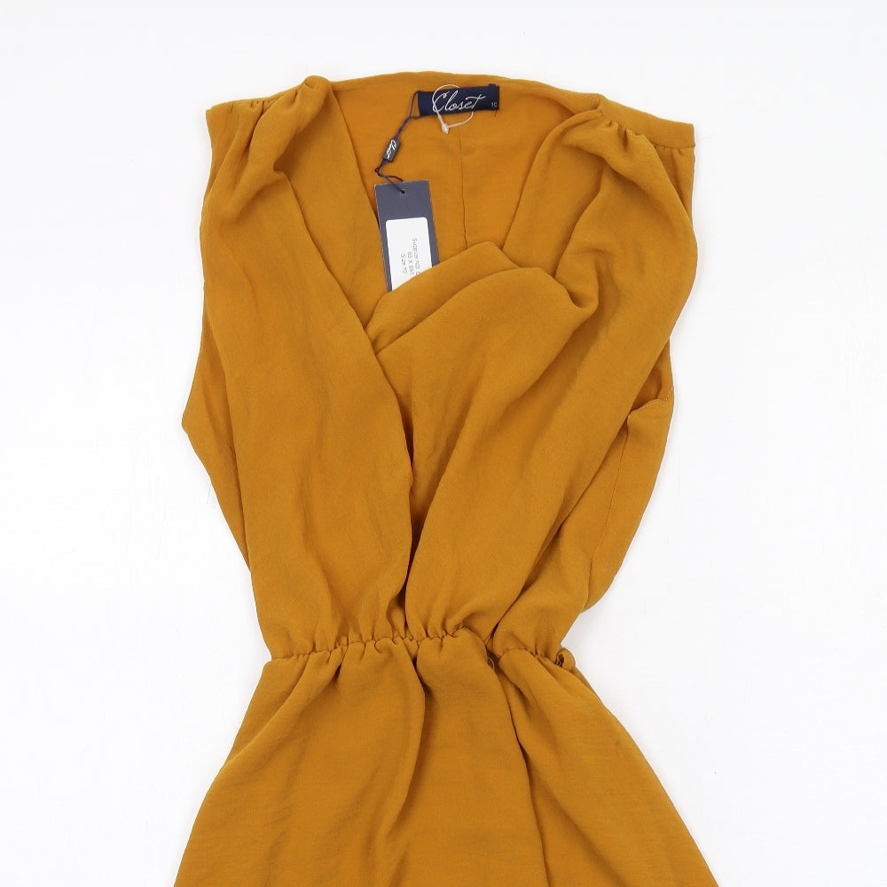 Closet Womens Yellow Polyester A-Line Size 10 V-Neck Pullover