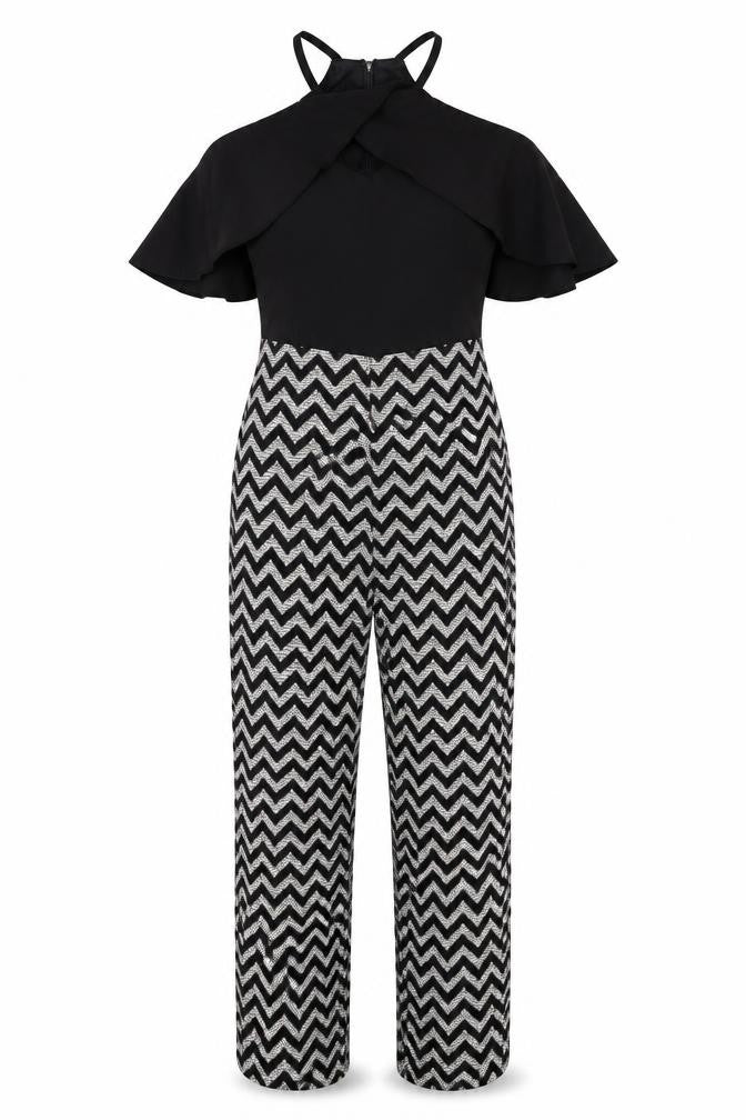 Front view of ASOS women’s multicoloured herringbone polyester jumpsuit one-piece, size UK 10, 29-inch leg zip