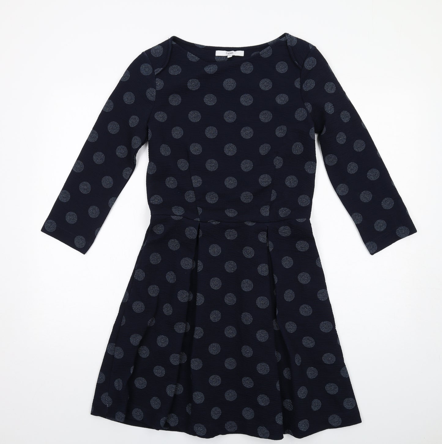 NEXT Womens Blue Polka Dot Polyester A-Line Size 10 Round Neck Pullover