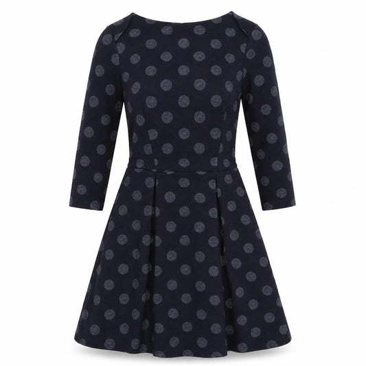 Front view of Next women’s blue polka dot polyester a-line, size UK 10, round neck pullover