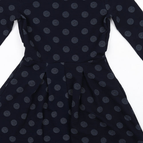 NEXT Womens Blue Polka Dot Polyester A-Line Size 10 Round Neck Pullover