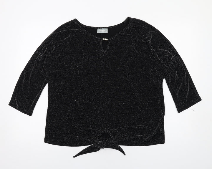 Wallis Womens Black Polyester Basic Blouse Size L Round Neck