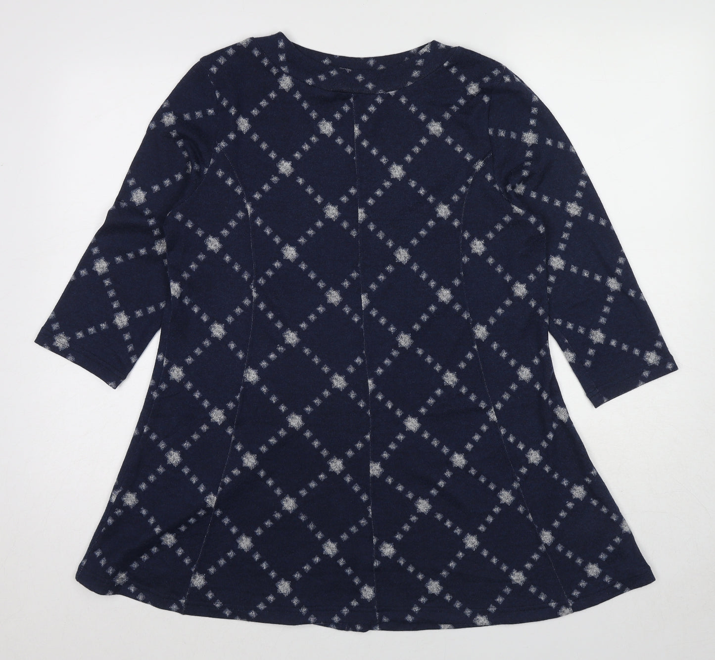 Marks and Spencer Womens Blue Boat Neck Geometric Polyester Pullover Jumper Size 14
