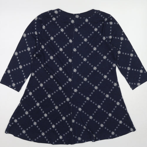 Marks and Spencer Womens Blue Boat Neck Geometric Polyester Pullover Jumper Size 14