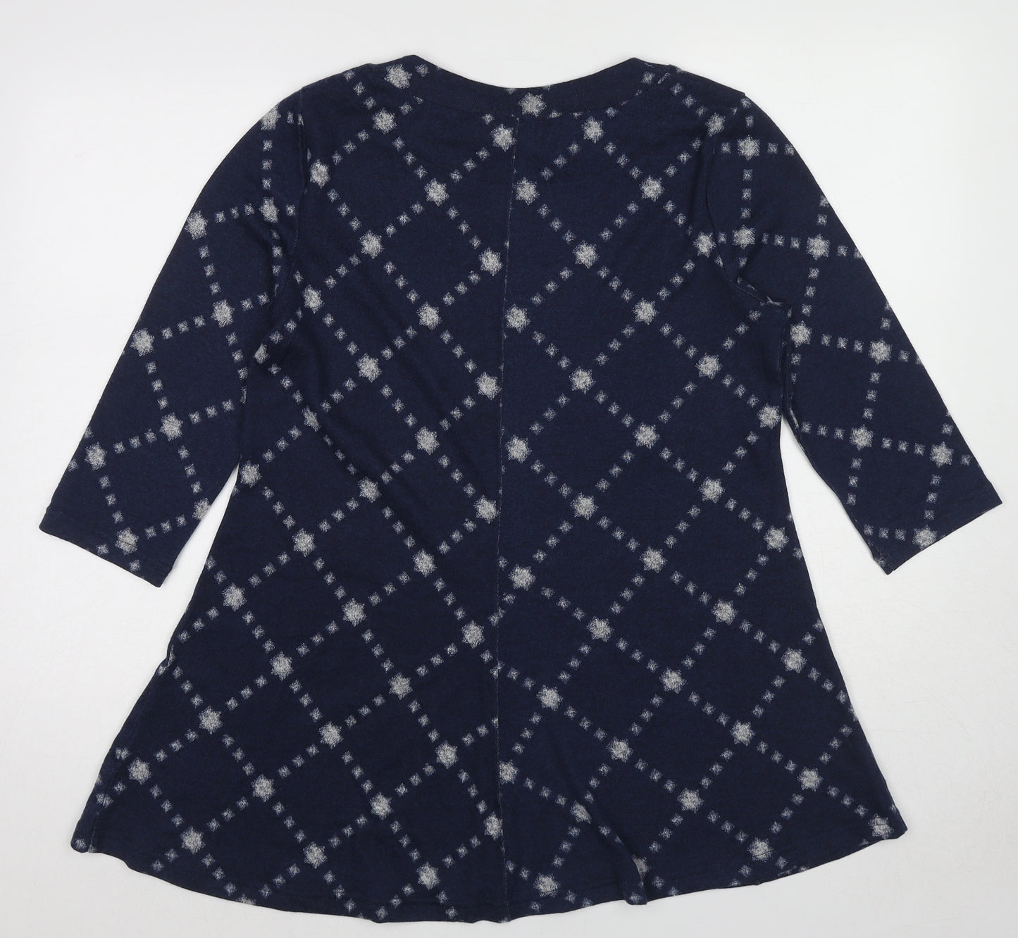 Marks and Spencer Womens Blue Boat Neck Geometric Polyester Pullover Jumper Size 14