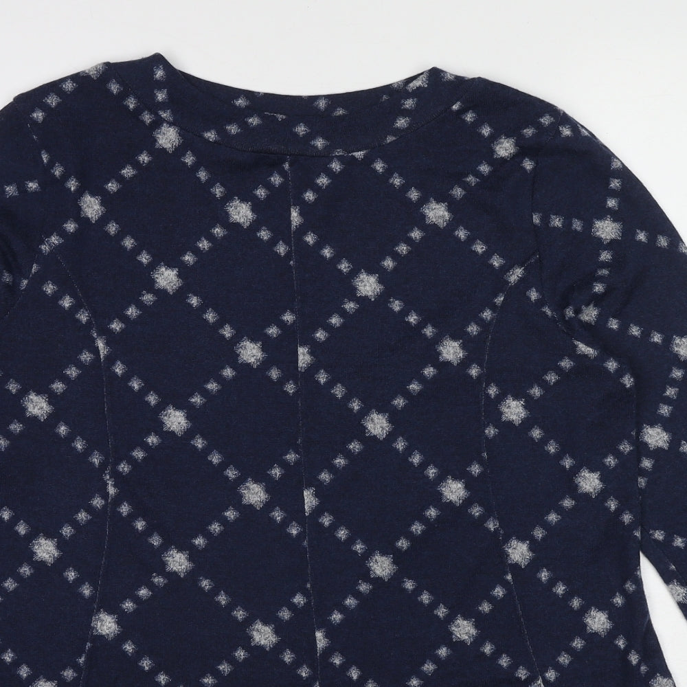 Marks and Spencer Womens Blue Boat Neck Geometric Polyester Pullover Jumper Size 14