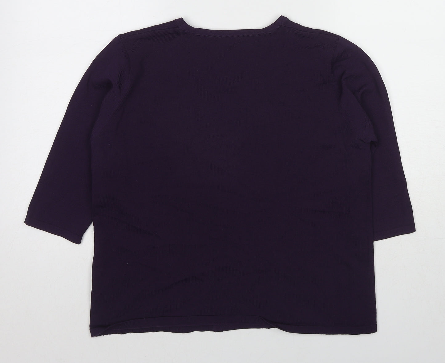 Bonmarché Womens Purple Striped Viscose Basic Blouse Size L Round Neck