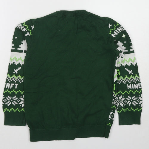 Minecraft Boys Green Crew Neck Geometric Cotton Pullover Jumper Size 8-9 Years Pullover