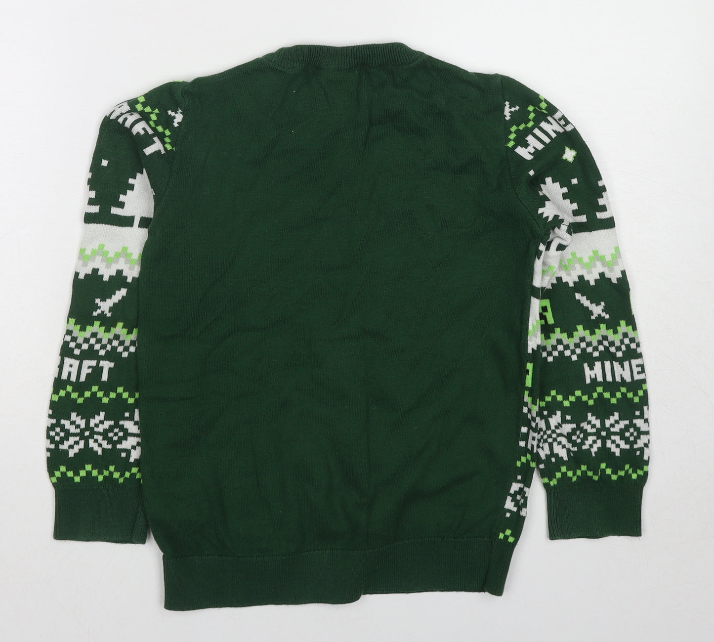 Minecraft Boys Green Crew Neck Geometric Cotton Pullover Jumper Size 8-9 Years Pullover