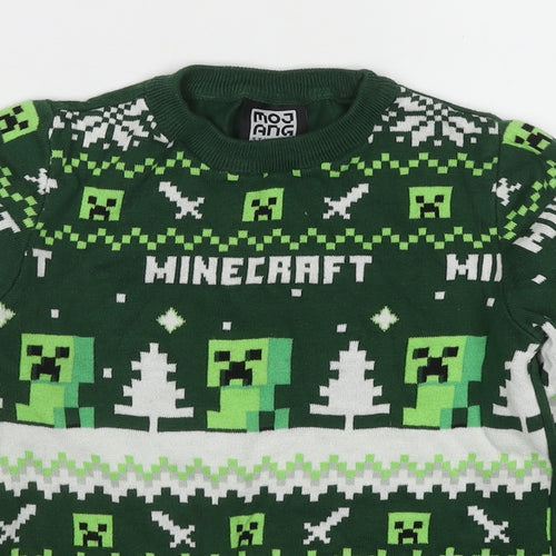 Minecraft Boys Green Crew Neck Geometric Cotton Pullover Jumper Size 8-9 Years Pullover