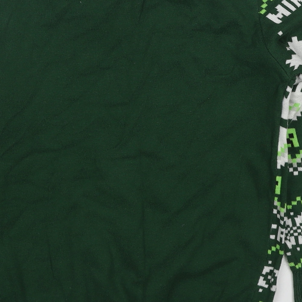Minecraft Boys Green Crew Neck Geometric Cotton Pullover Jumper Size 8-9 Years Pullover