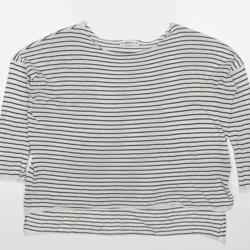 Zara Womens White Round Neck Striped Polyester Pullover Jumper Size S