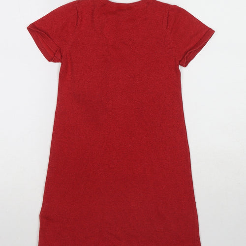 H&M Girls Red Cotton A-Line Size 7-8 Years Round Neck Pullover