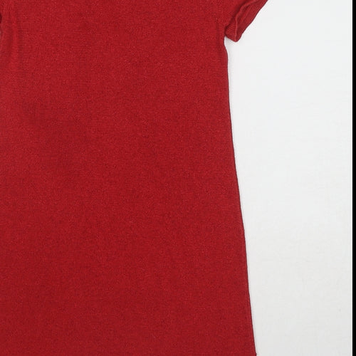 H&M Girls Red Cotton A-Line Size 7-8 Years Round Neck Pullover