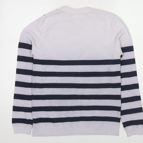 Savida Womens Blue Round Neck Striped Polyamide Pullover Jumper Size L