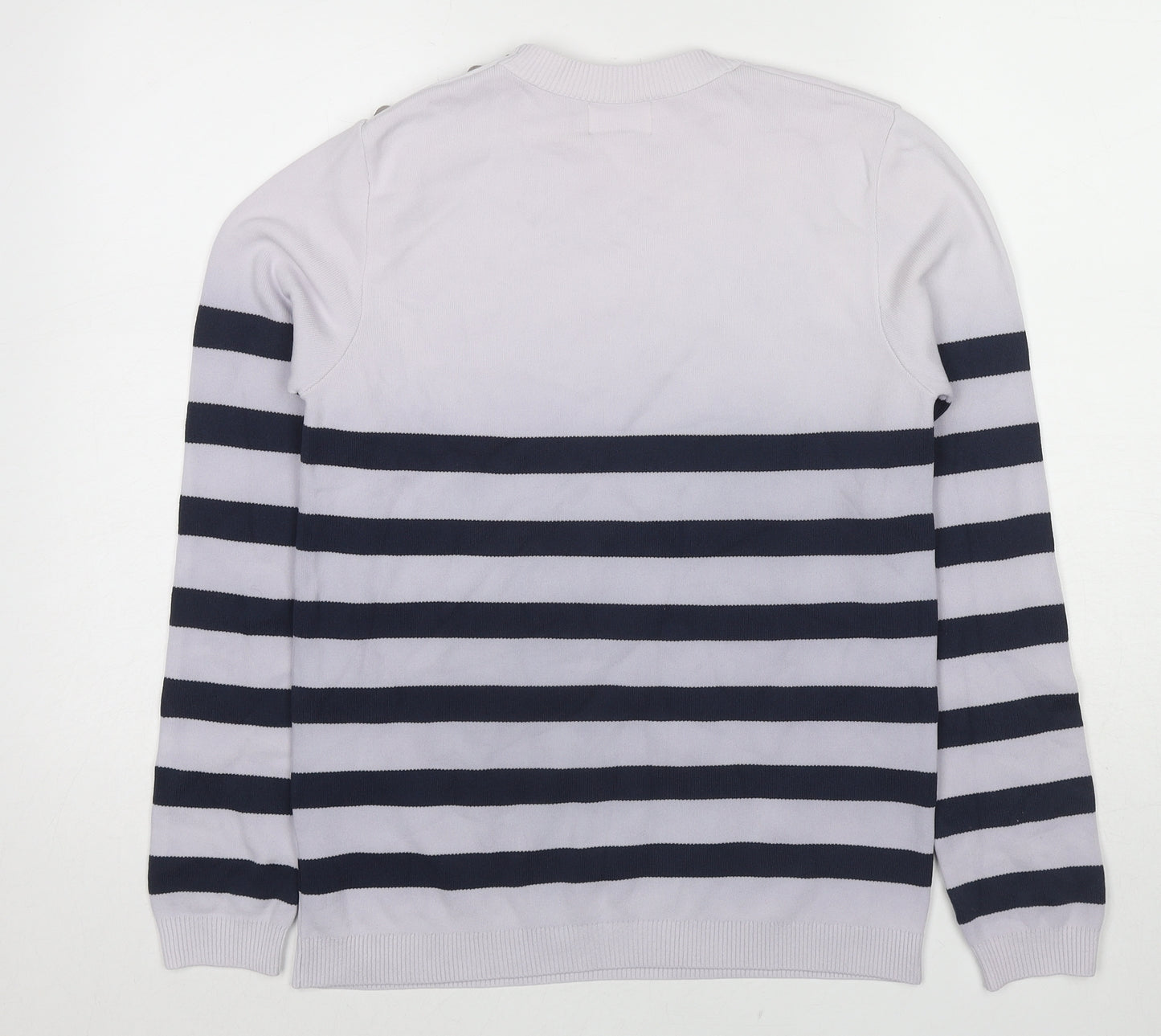 Savida Womens Blue Round Neck Striped Polyamide Pullover Jumper Size L