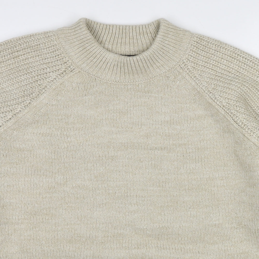 Marks and Spencer Womens Beige Mock Neck Acrylic Pullover Jumper Size L