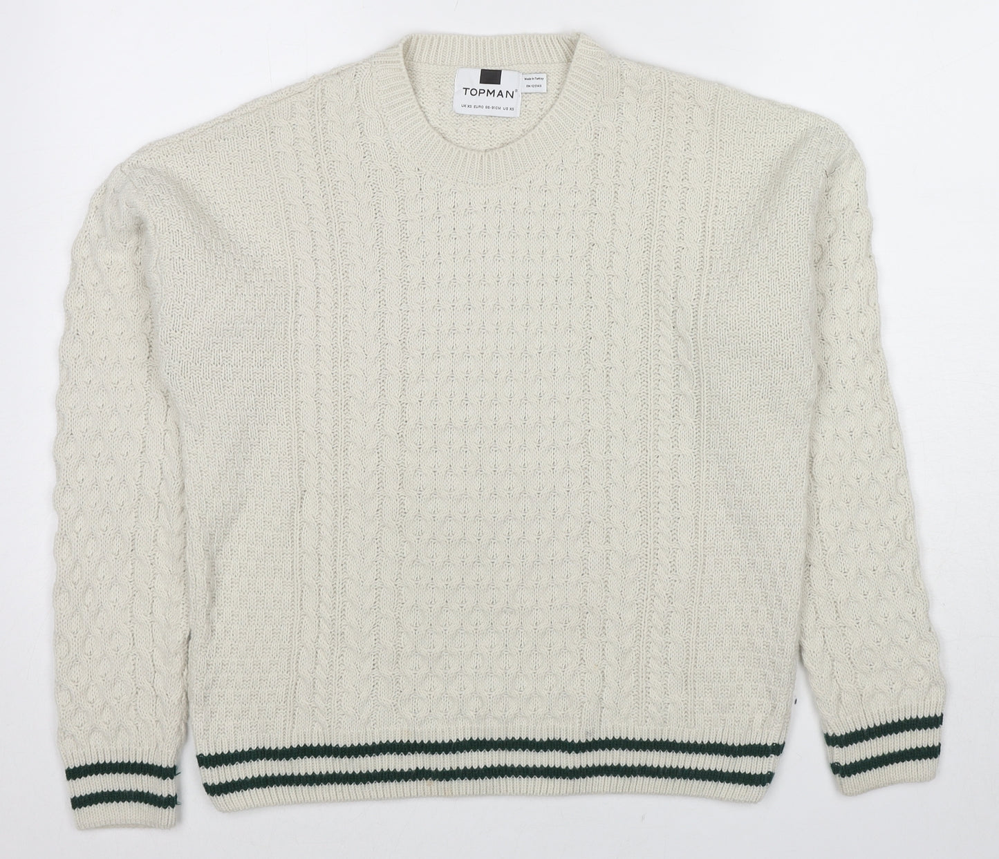 Topman Mens White Crew Neck Acrylic Pullover Jumper Size XS Long Sleeve
