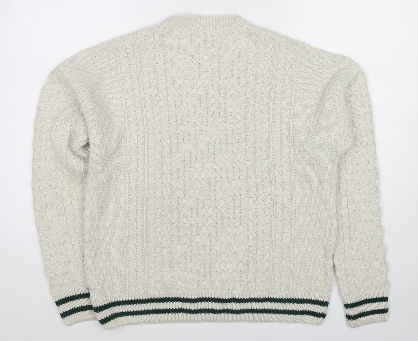 Topman Mens White Crew Neck Acrylic Pullover Jumper Size XS Long Sleeve