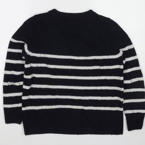 Barbour Womens Blue Round Neck Striped Wool Pullover Jumper Size 14