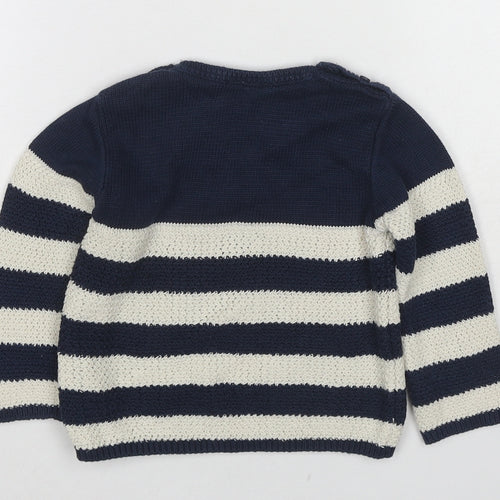 NEXT Boys Blue Striped Cotton Pullover Jumper Size 12-18 Months Button - Anckor