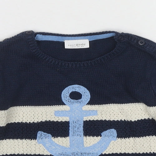 NEXT Boys Blue Striped Cotton Pullover Jumper Size 12-18 Months Button - Anckor