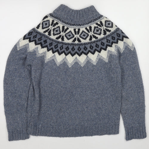 Brora Womens Blue Mock Neck Fair Isle Alpaca Pullover Jumper Size 8 - Size 8-10