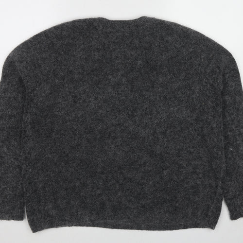 Hush Womens Grey Crew Neck Wool Pullover Jumper Size L - Star detail