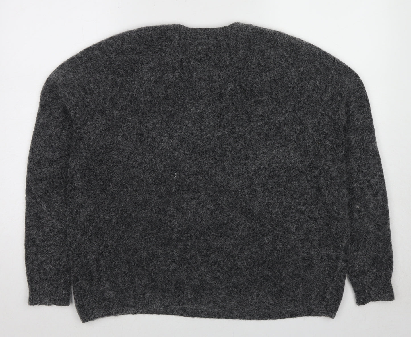 Hush Womens Grey Crew Neck Wool Pullover Jumper Size L - Star detail