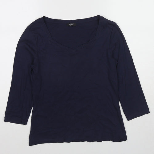 Spirit Womens Blue Cotton Basic T-Shirt Size 12 Scoop Neck